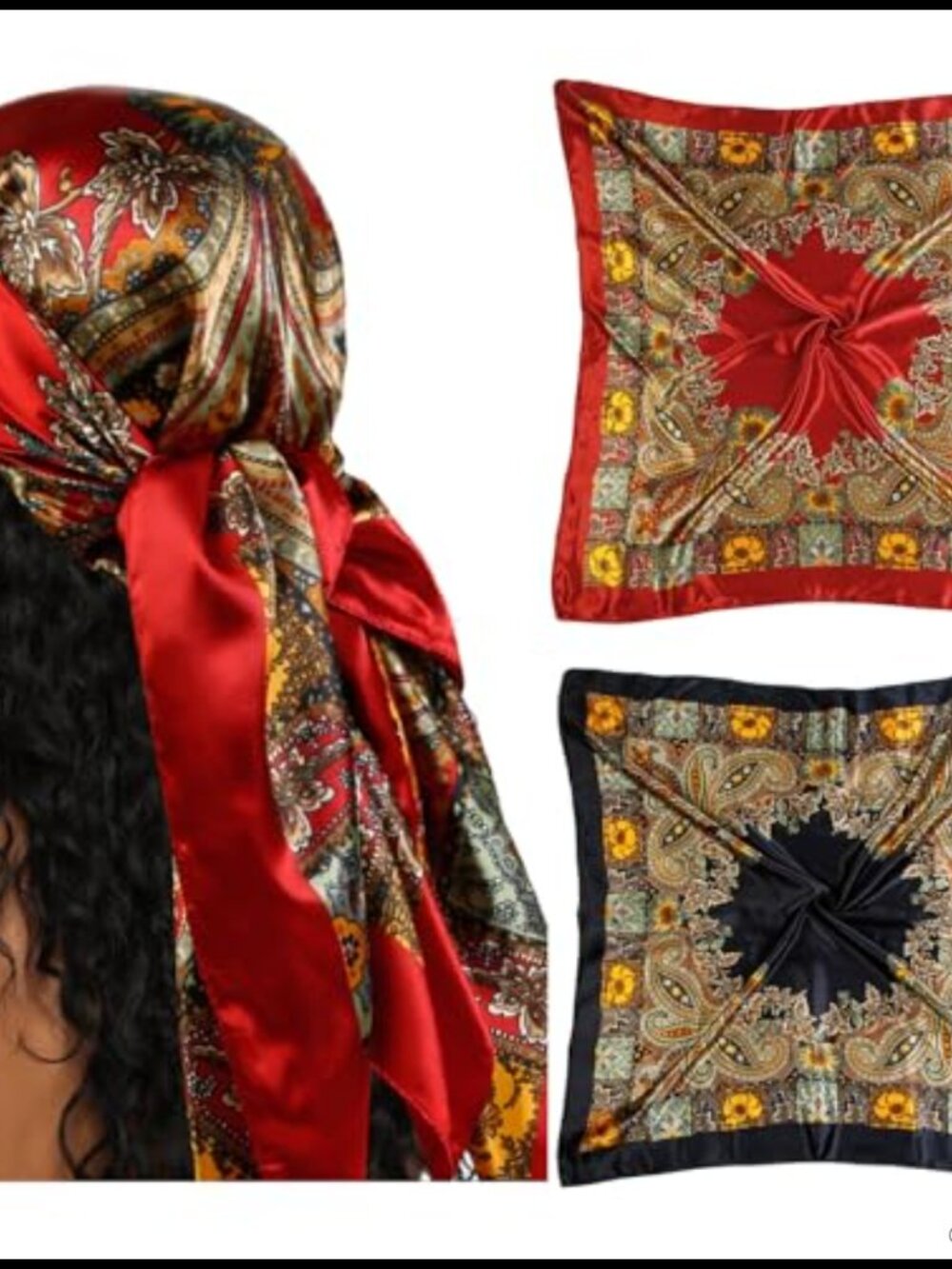 Silk Blend Head Scarf Women 35x35 Square Bandana Hair Wrap